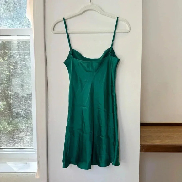 Reformation Silk Mini Dress Cowl Neck Slip Party Cocktail Satin in Green Small - Picture 4 of 6